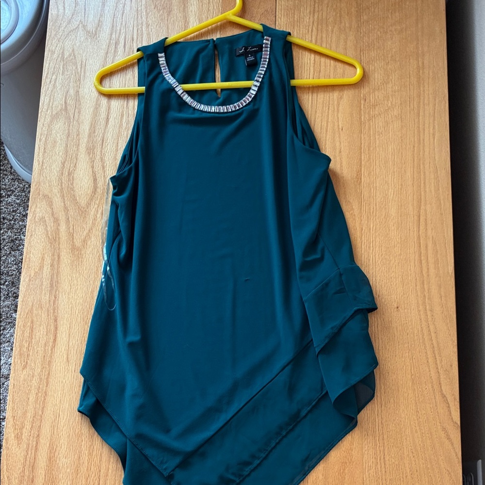 Laila Jayde Teal Asymmetrical Tank Top